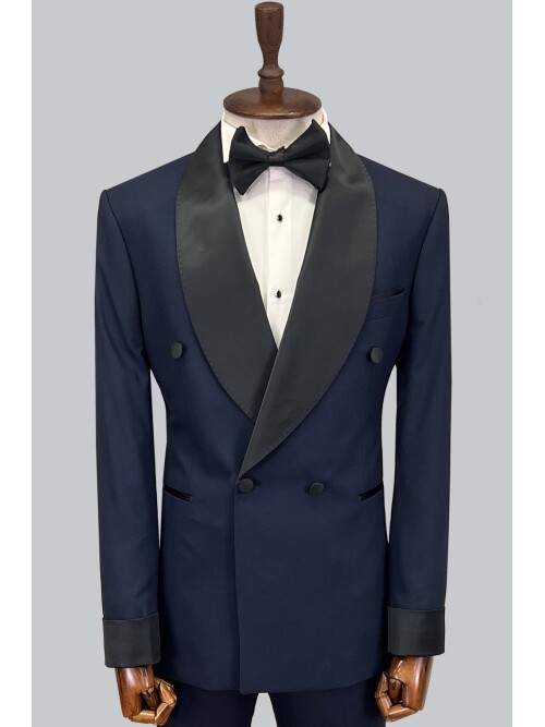 SUIT SARTORIA LACİVERT ŞAL YAKA KRUVAZE DAMATLIK 5642