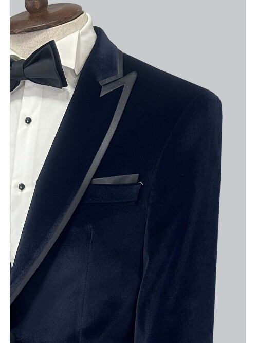 SUIT SARTORIA LACİVERT SİVRİ YAKA KADİFE DAMATLIK 5663