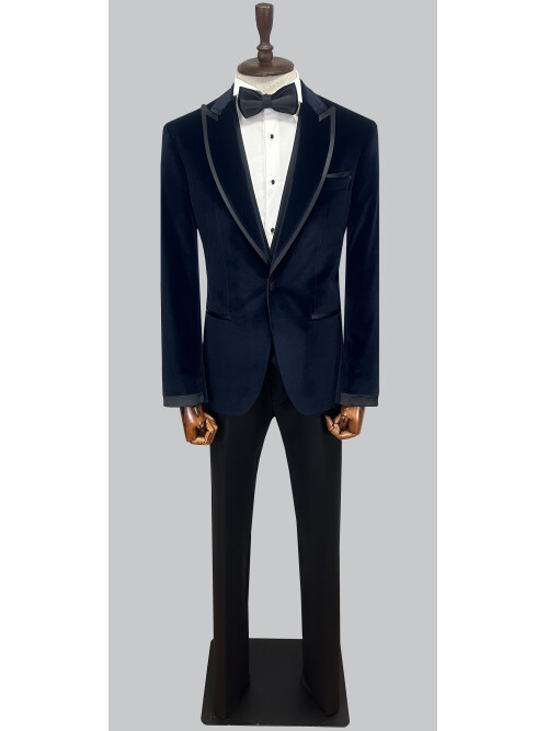 SUIT SARTORIA LACİVERT SİVRİ YAKA KADİFE DAMATLIK 5663