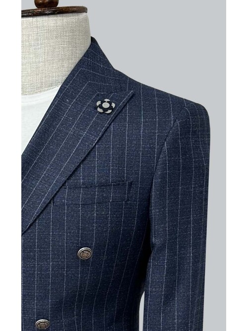 SUIT SARTORIA MAVİ SİVRİ YAKA ÇİZGİLİ KRUVAZE CEKET 4590