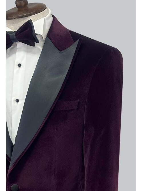 SUIT SARTORIA MOR SİVRİ YAKA KADİFE DAMATLIK 5661