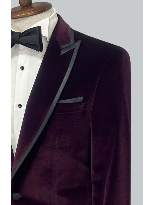 SUIT SARTORIA MOR SİVRİ YAKA KADİFE DAMATLIK 5663