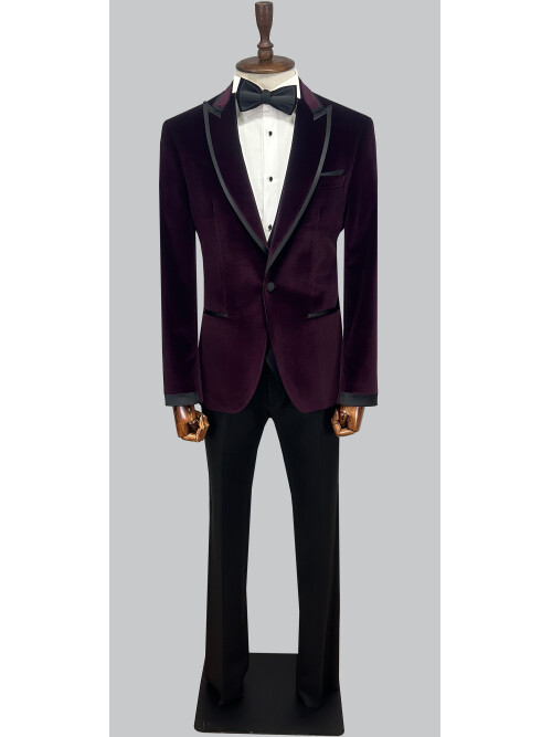 SUIT SARTORIA MOR SİVRİ YAKA KADİFE DAMATLIK 5663