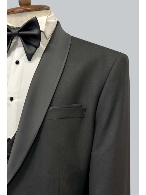 SUIT SARTORIA BLACK REMOVABLE LAPEL BIG SIZES TUXEDO 5635