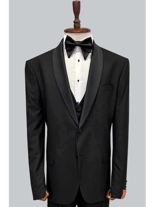 SUIT SARTORIA BLACK REMOVABLE LAPEL BIG SIZES TUXEDO 5635