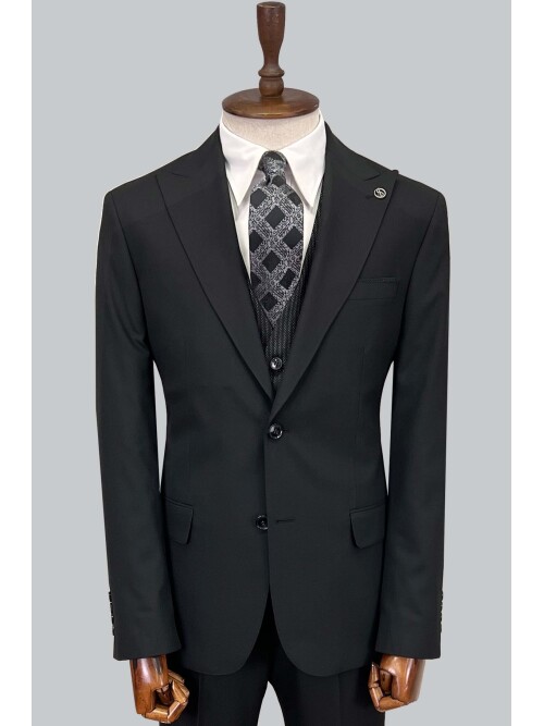 SUIT SARTORIA BLACK SUIT WITH DOUBLE FACED VEST 2917