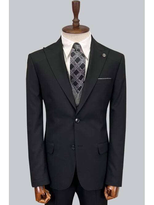 SUIT SARTORIA BLACK SUIT WITH DOUBLE FACED VEST 2917