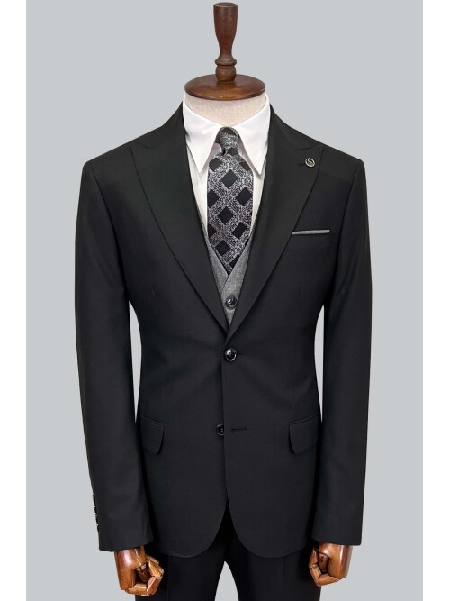 SUIT SARTORIA BLACK SUIT WITH DOUBLE FACED VEST 2917