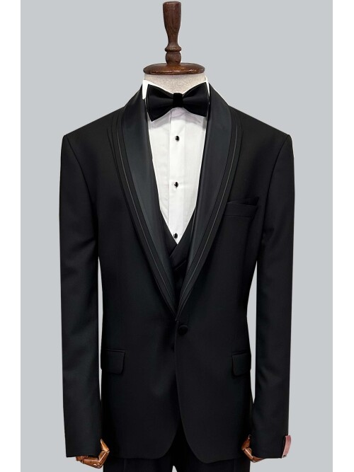 SUIT SARTORIA BIG SIZES REMOVABLE LAPEL BLACK TUXEDO 5539