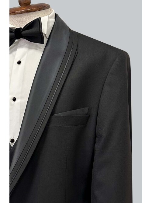 SUIT SARTORIA BIG SIZES REMOVABLE LAPEL BLACK TUXEDO 5539