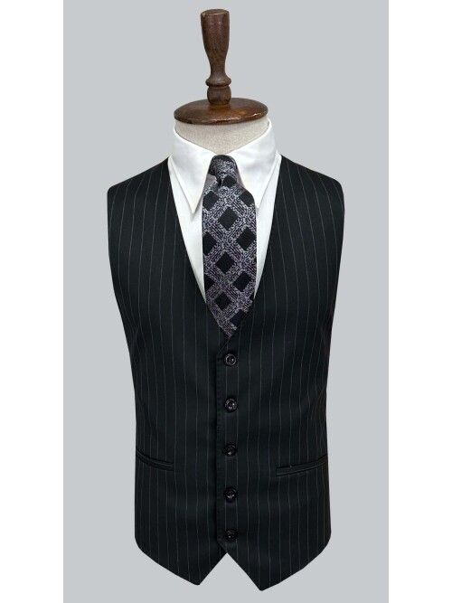 SUIT SARTORIA SİYAH ÇİZGİLİ YELEKLİ TAKIM ELBİSE 2000/48