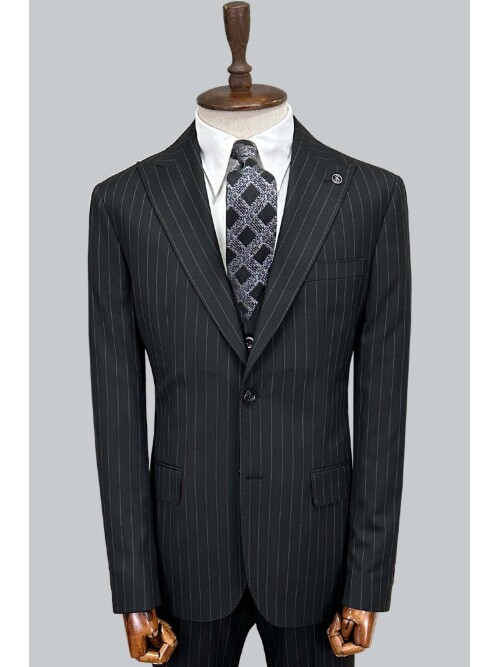 SUIT SARTORIA SİYAH ÇİZGİLİ YELEKLİ TAKIM ELBİSE 2000/48