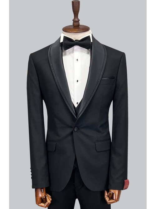 SUIT SARTORIA SİYAH ŞAL YAKA DAMATLIK 5071