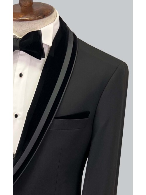 SUIT SARTORIA BLACK SHAWL LAPEL TUXEDO 5644