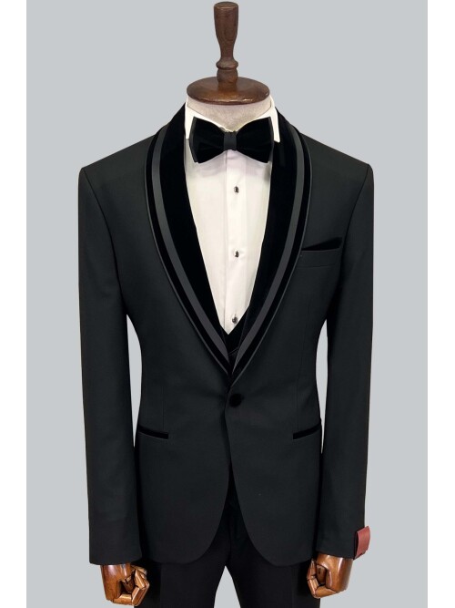 SUIT SARTORIA SİYAH ŞAL YAKA DAMATLIK 5644