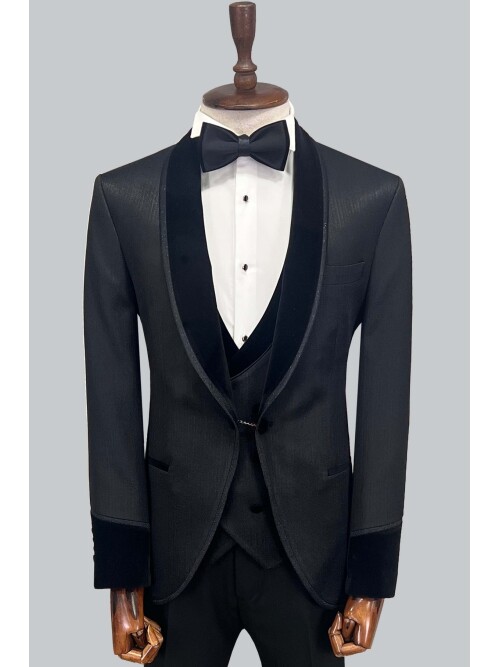 SUIT SARTORIA SİYAH ŞAL YAKA DAMATLIK 5660