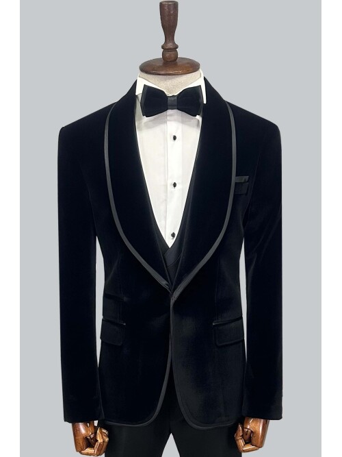 SUIT SARTORIA SİYAH ŞAL YAKA KADİFE DAMATLIK 5662