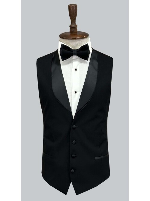 SUIT SARTORIA SİYAH SATEN SİVRİ YAKA DAMATLIK 5037