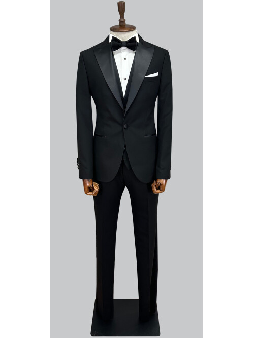 SUIT SARTORIA SİYAH SATEN SİVRİ YAKA DAMATLIK 5037