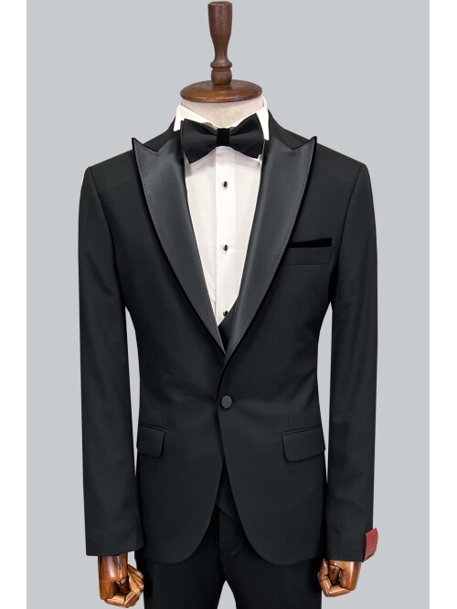 SUIT SARTORIA SİYAH SİVRİ YAKA  DAMATLIK 5071