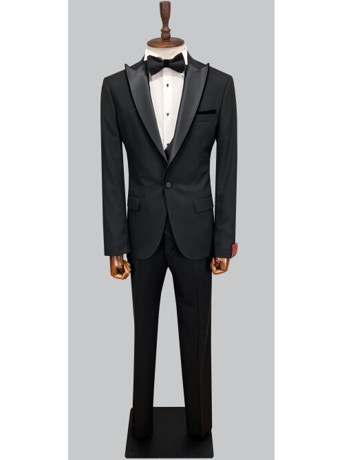 SUIT SARTORIA SİYAH SİVRİ YAKA  DAMATLIK 5071