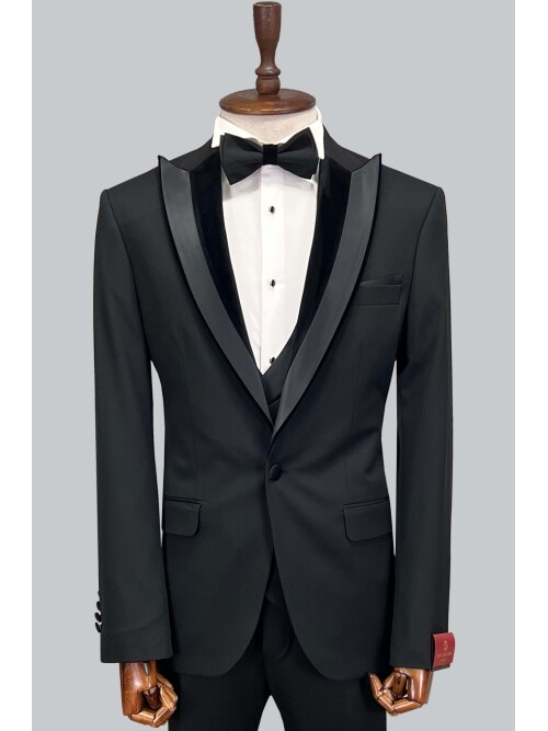 SUIT SARTORIA SİYAH SİVRİ YAKA DAMATLIK 5072