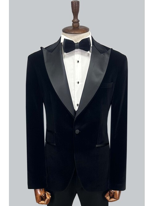 SUIT SARTORIA SİYAH SİVRİ YAKA KADİFE DAMATLIK 5661