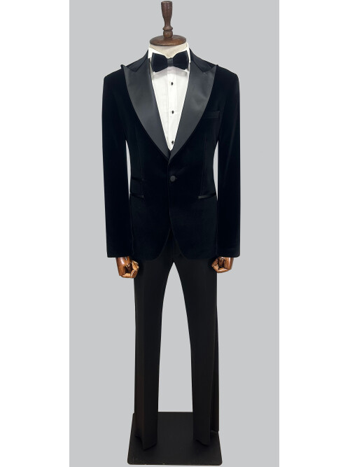 SUIT SARTORIA SİYAH SİVRİ YAKA KADİFE DAMATLIK 5661