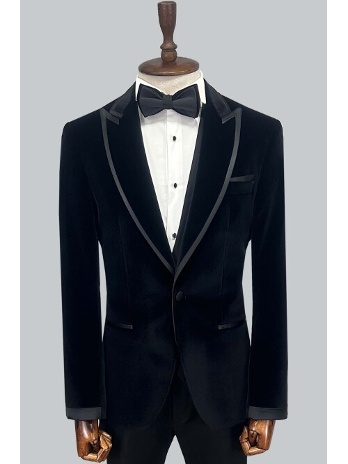 SUIT SARTORIA SİYAH SİVRİ YAKA KADİFE DAMATLIK 5663