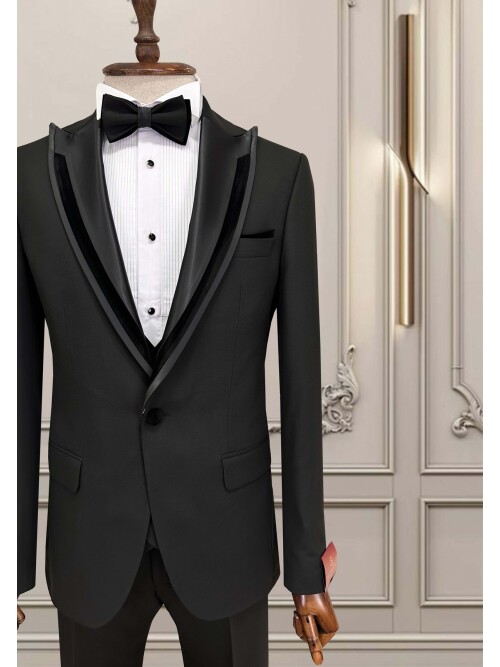 SUIT SARTORIA SİYAH SİVRİ ÇIKMA YAKA DAMATLIK 5063