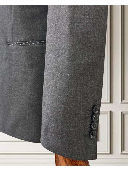 Dark Grey Peak Lapel Double-Breasted Suit with Pick Stitching