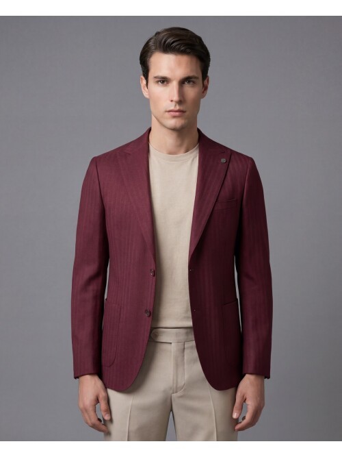 Burgundy Peak Lapel Patch Pocket Comfort Fit Jacket