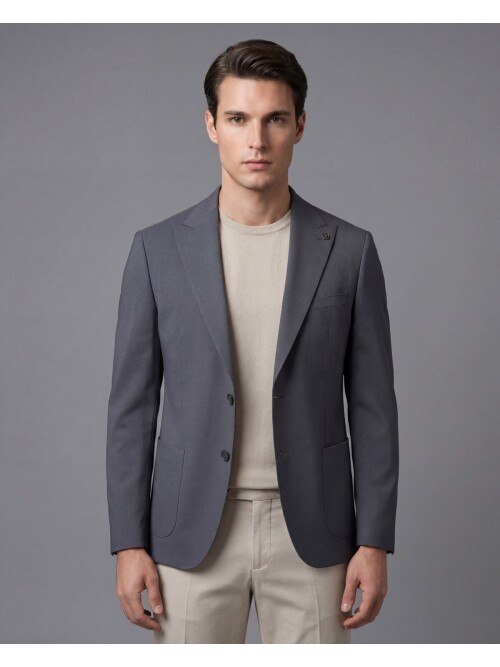 Grey Peak Lapel Patch Pocket Comfort Fit Blazer