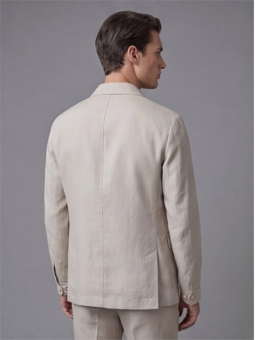 Light Beige Shirt Collar Buttoned Patch Pocket Suit