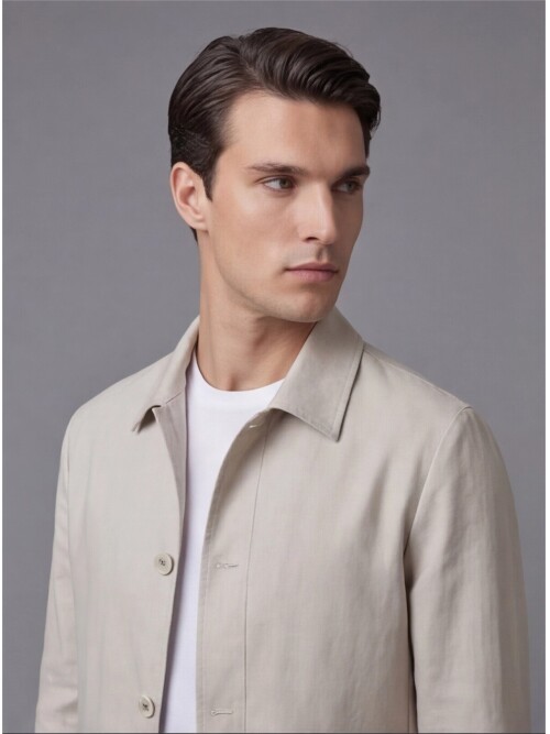 Light Beige Shirt Collar Buttoned Patch Pocket Suit