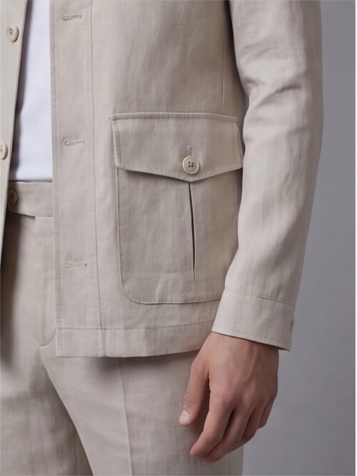 Light Beige Shirt Collar Buttoned Patch Pocket Suit