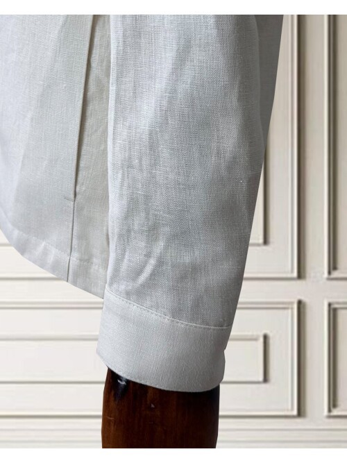 Açık Bej Keten Safari Takım Elbise