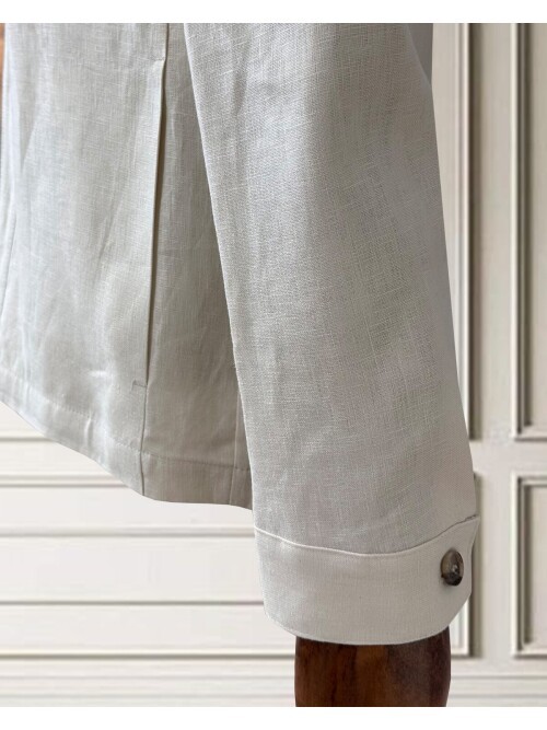 Açık Bej Keten Safari Takım Elbise