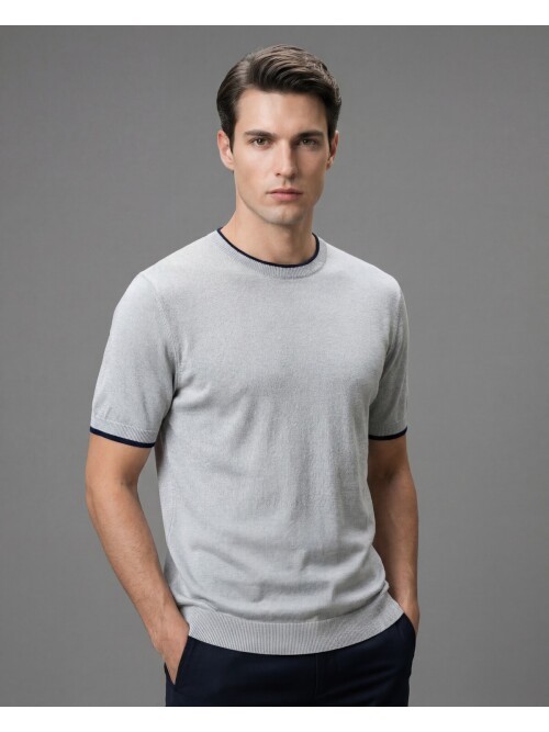 Light Grey Crew Neck Short Sleeve Knitwear