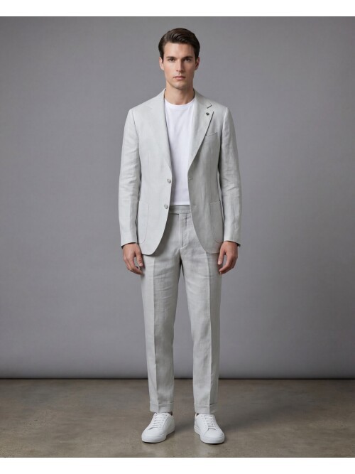 Açık Gri Comfort Fit Mono Yaka Torba Cep Takım Elbise