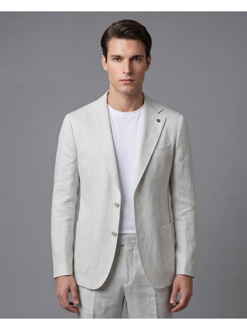 Açık Gri Comfort Fit Mono Yaka Torba Cep Takım Elbise