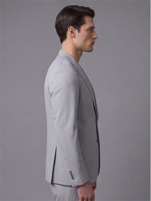 Açık Gri Mono Yaka İki Düğmeli Takım Elbise