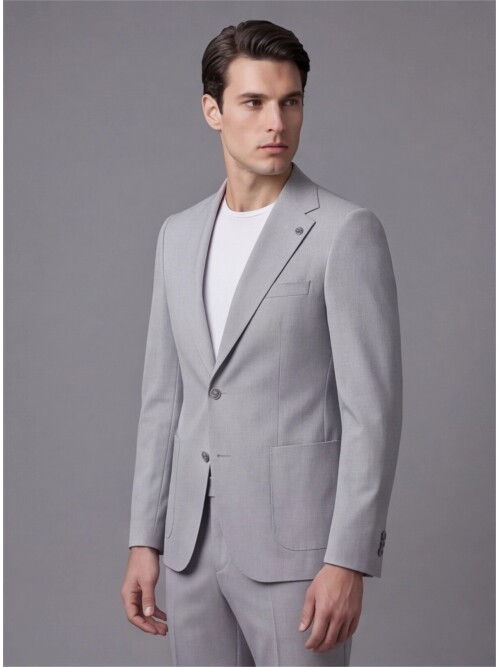 Açık Gri Mono Yaka İki Düğmeli Takım Elbise