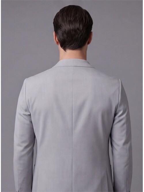 Açık Gri Mono Yaka İki Düğmeli Takım Elbise