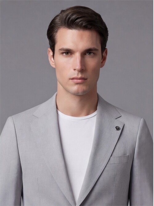 Açık Gri Mono Yaka İki Düğmeli Takım Elbise