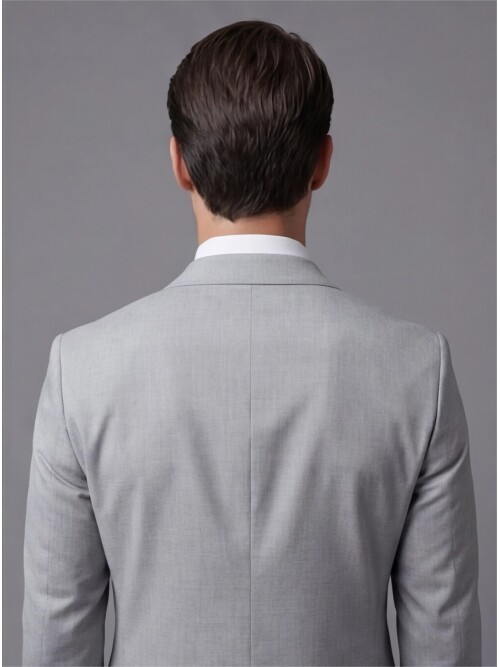 Açık Gri Mono Yaka İki Düğmeli Takım Elbise