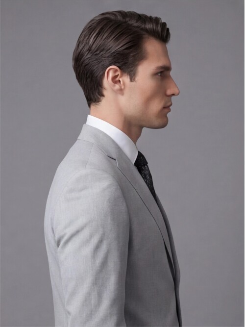 Açık Gri Mono Yaka İki Düğmeli Takım Elbise