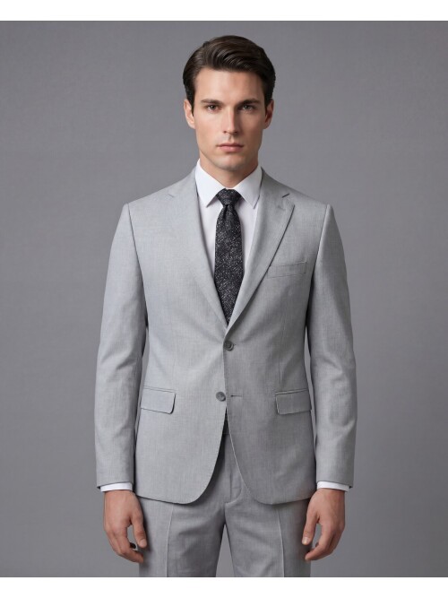 Açık Gri Mono Yaka İki Düğmeli Takım Elbise