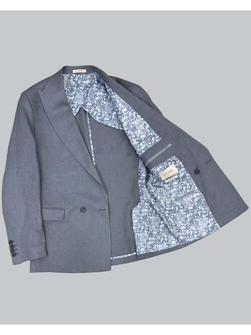 Açık Gri Sivri Yaka 2 Düğme Keten Takım Elbise