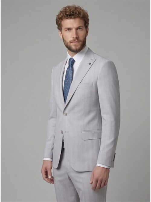 Light Grey Peak Lapel Comfort Fit Fully Lined Suit